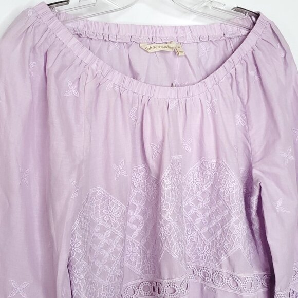 Soft Surrounding Crochet Embroidered Off Shoulder Shirt Top M Purple 3/4 Sleeve - Picture 3 of 6
